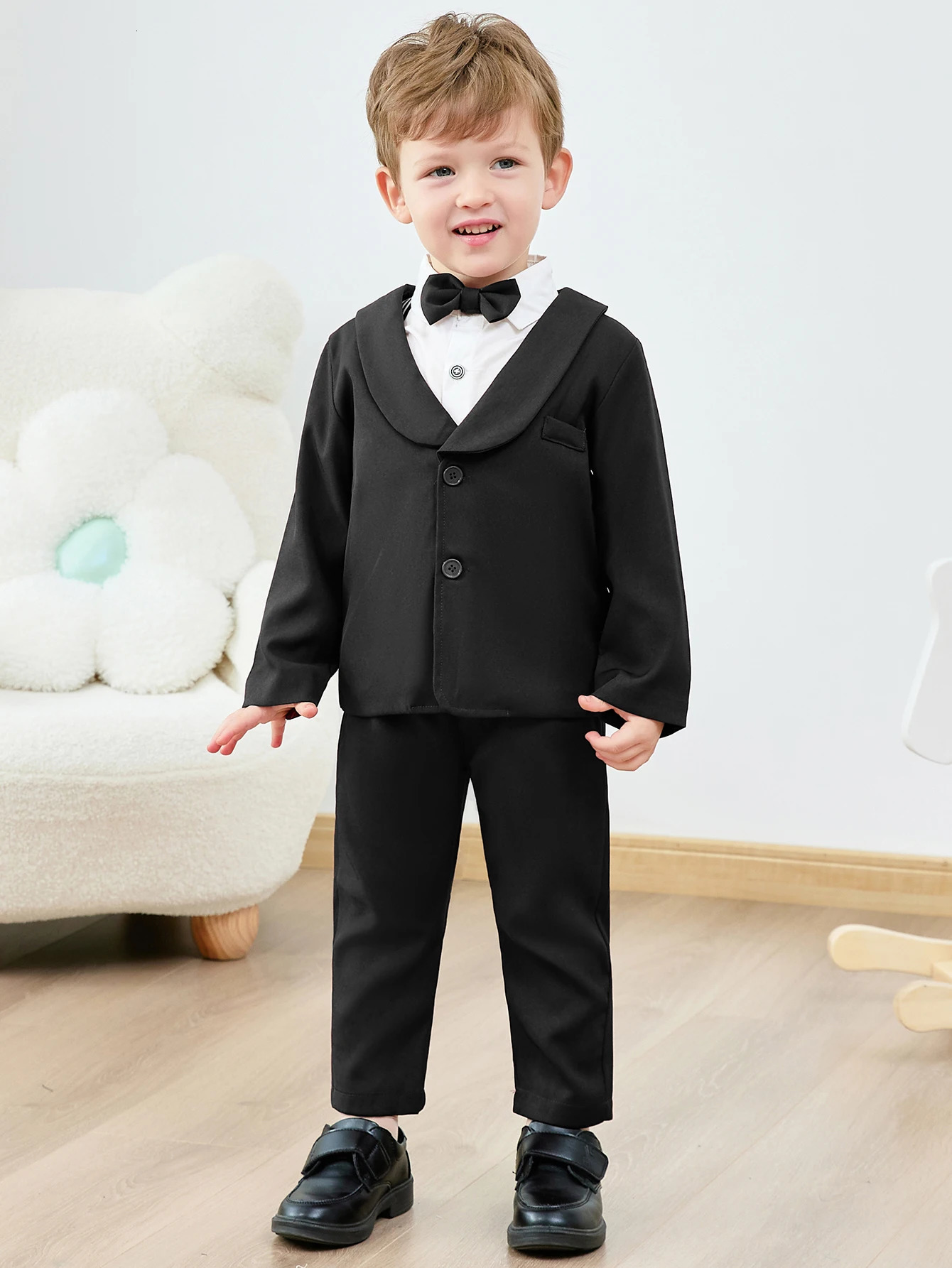 Toddler Boy Suit 5Pcs Formal Gentleman Outfits Dress ShirtBowtieJacketSuspender Pants Wedding Party Clothes Suits 251218