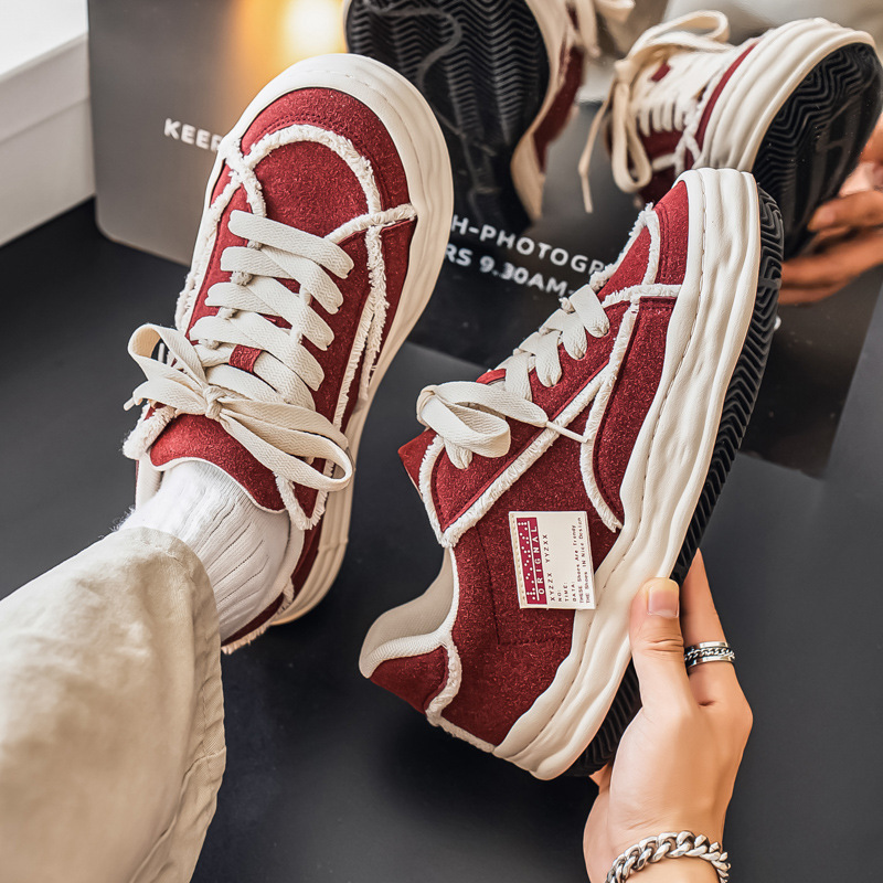 Free Shipping 2026 Spring Summer New Men Canvas Shoes Fashion Versatile Minimalist Design Sports Casual Skate Shoes Black Burgundy