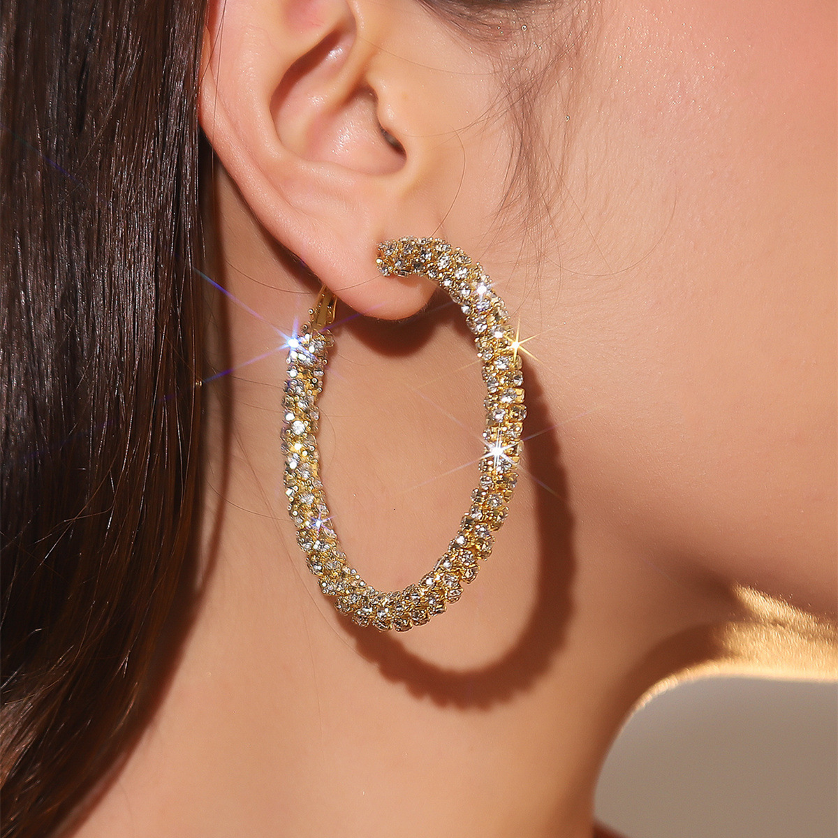 Luxury Brand Designer Jewelry Hot-Selling New Luxury Personality Exaggerated Hoop Earrings For Women Simple Fashion Diamond-Studded Large Hoop Earring