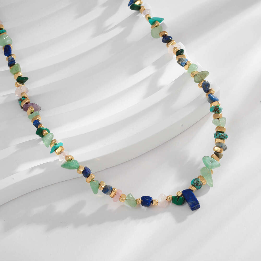 Niche Irregular Colorful Stone Dopamine Collarbone Chain Women's INS Style Mixed Beaded Necklace
