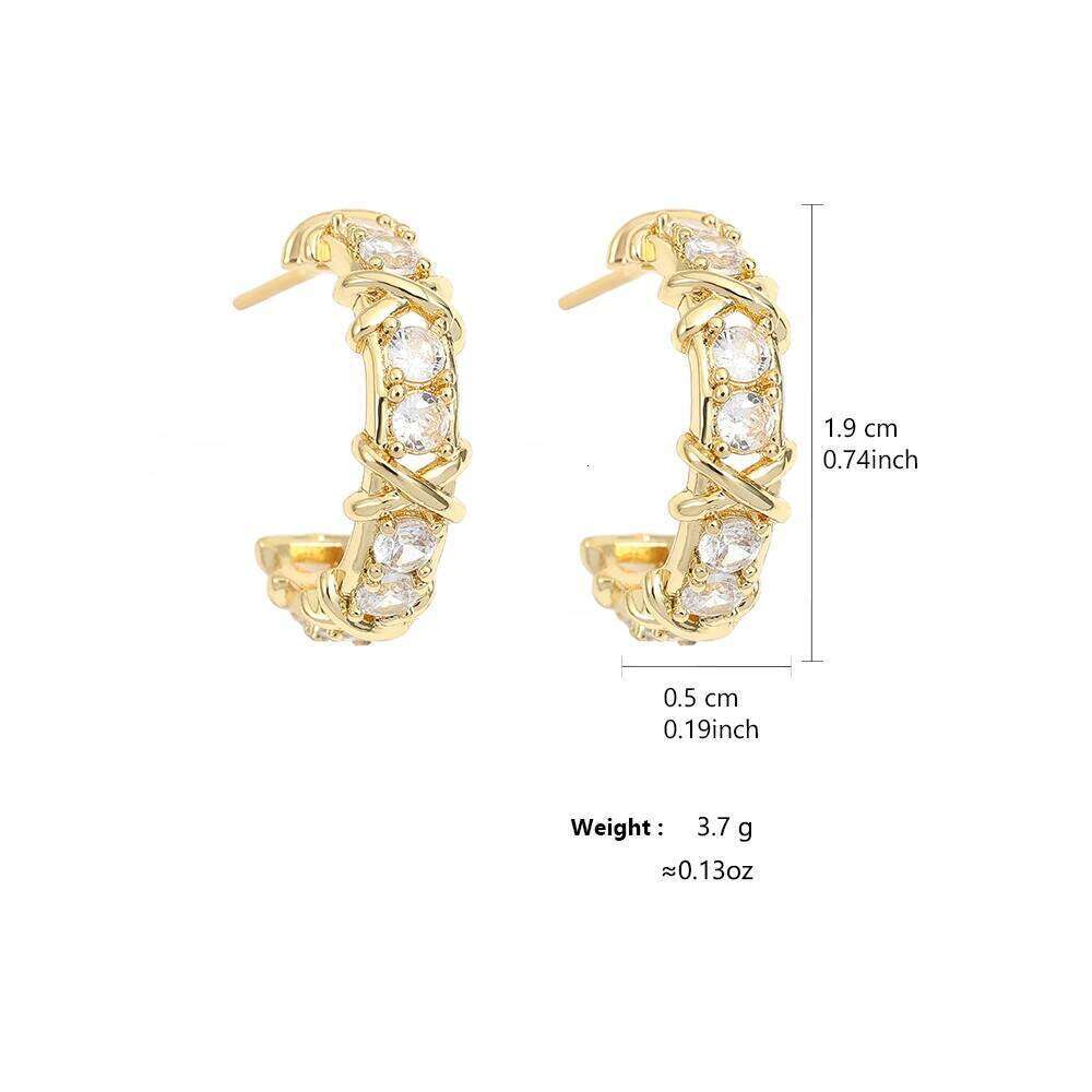 Vintage CC Design Hoop Earrings for Women Korean Fashion X Cross Zircon Earring Engagement Jewelry Gift