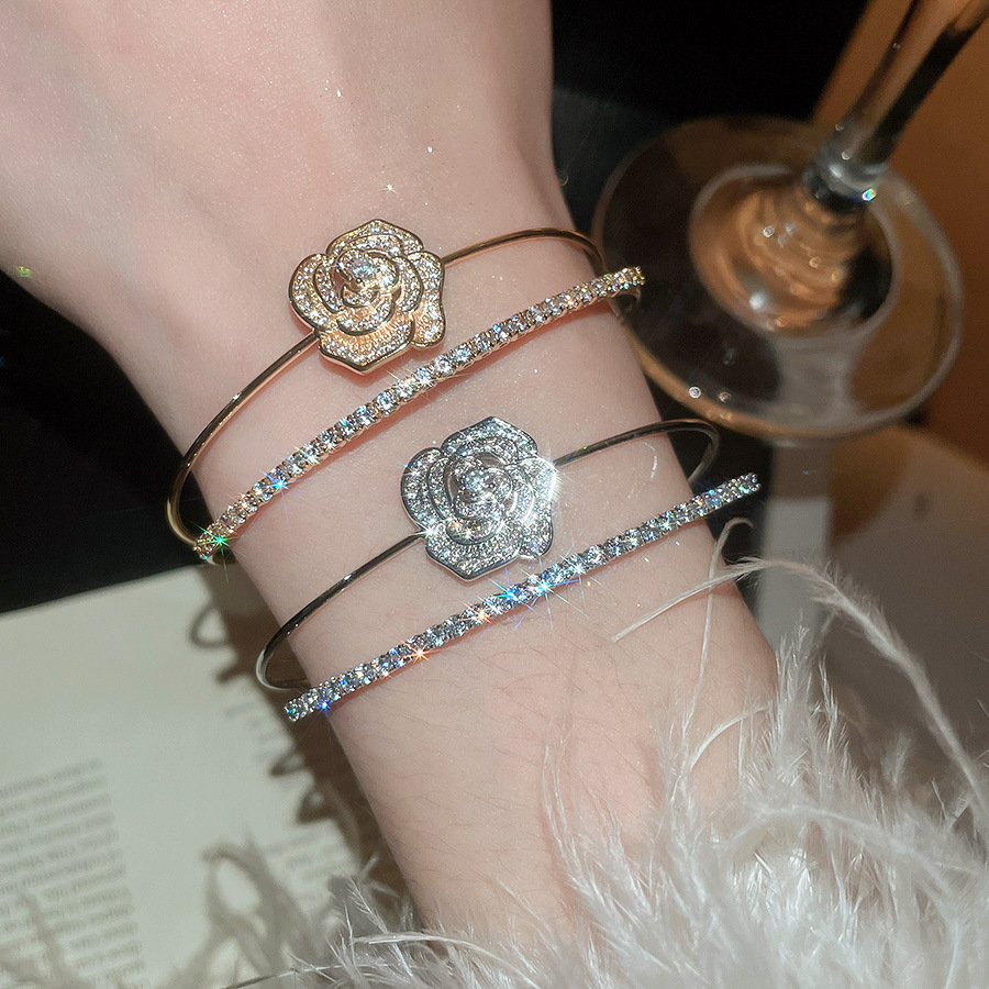 European and American Zircon Flower Double-layer Open Exquisite Elegant Light Luxury High-end Bracelet Design Sense Niche Jewelry