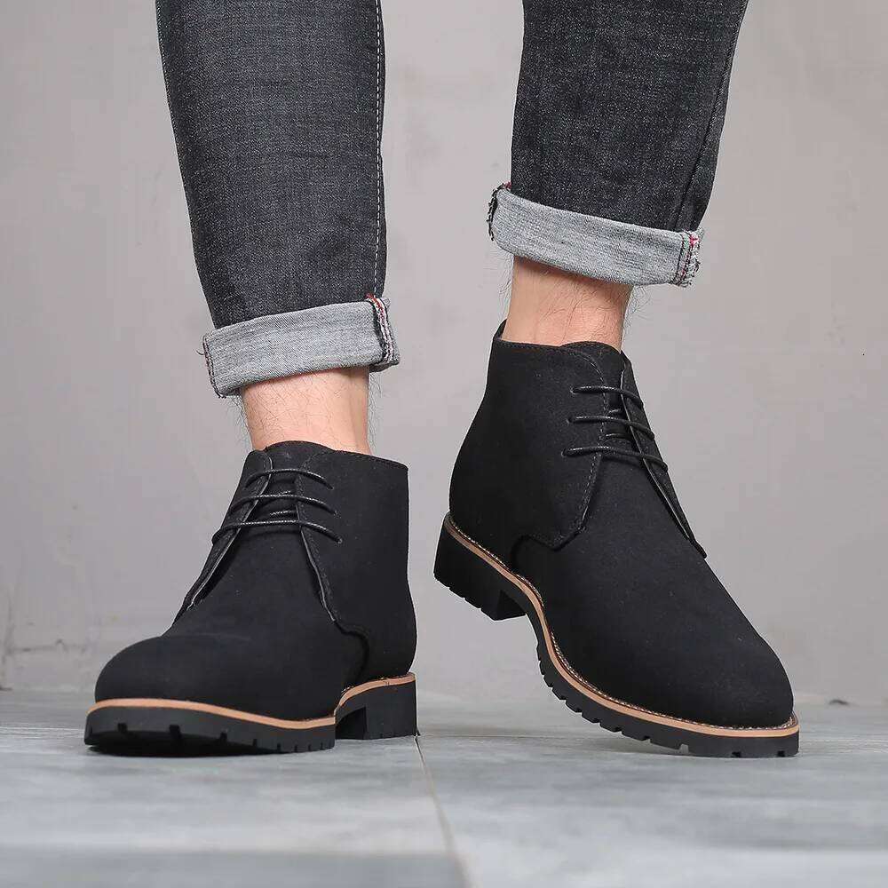 black suede brown dress formal casual business mens ankle boots cowboy man shoes high top LEEGO LENS