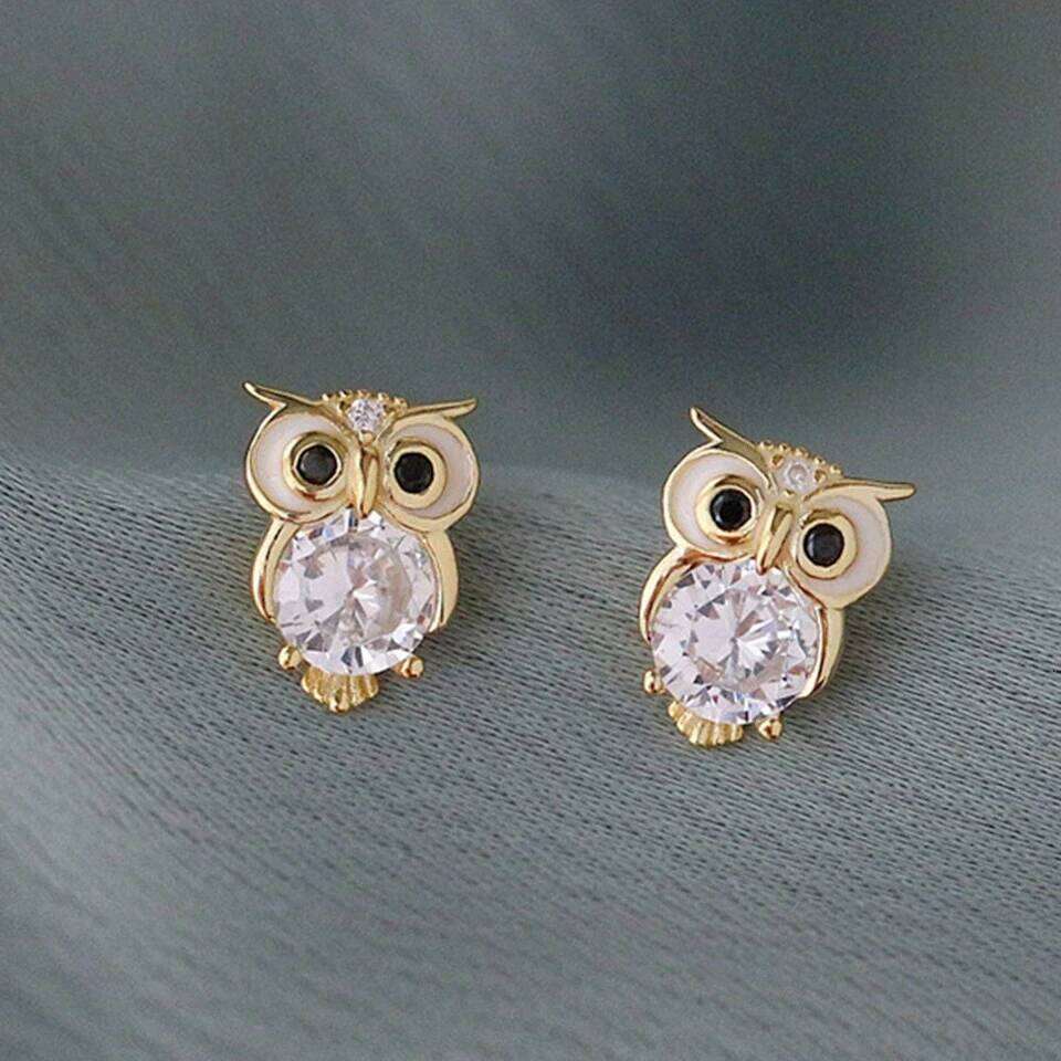 ZAKOL AAA Cubic Zirconia Gold Color Owl Stud Earrings Women for Dance Party Cute Girl Gift Luxury CZ Ear Jewelry