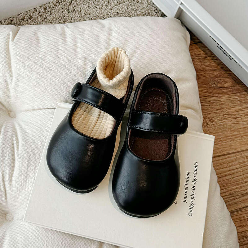 Girls' Korean Retro Forest Style Small Leather 2025 Spring and Autumn New Children's Velcro Princess Shoes Soft Sole Flats