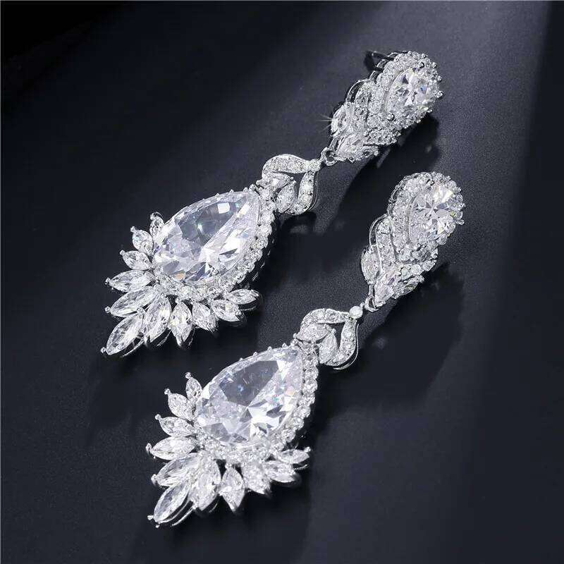 ZAKOL Luxury Clear AAA Zircon Big Dange Earring for Women Gorgeous Sliver Color Banquet Wedding Party Jewelry