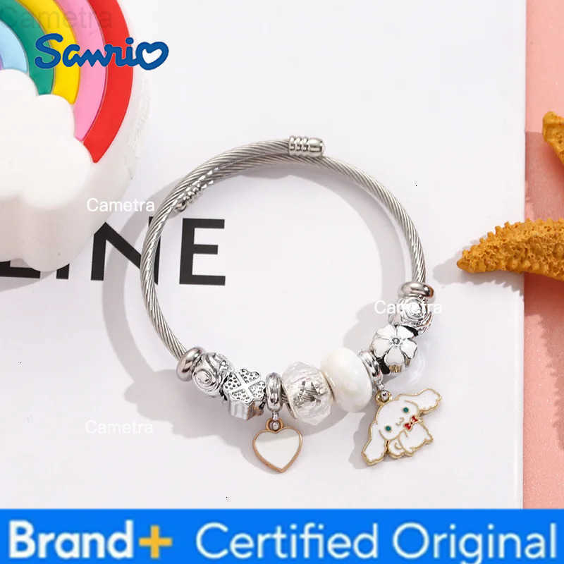 Sanrio Stainless Steel Bangle Cute Cinnamoroll Heart Flower Charm Bracelets for Women Girls Birthday Gifts for Friends Family H251229