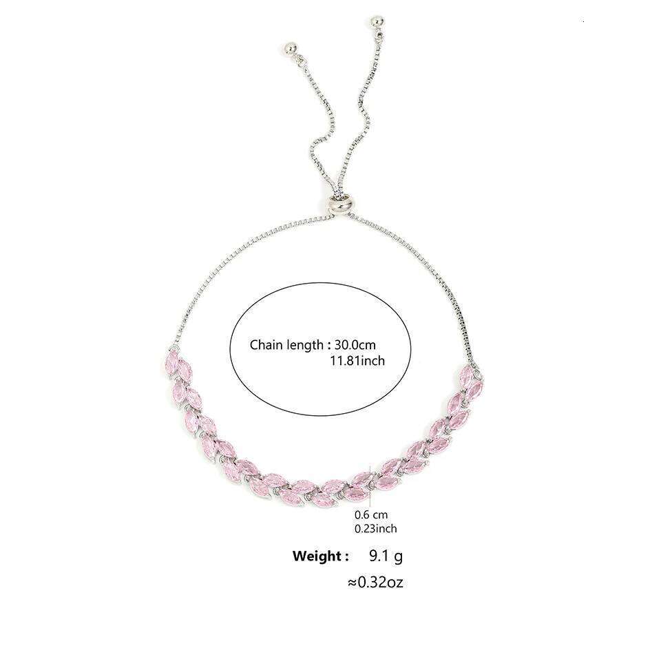 ZAKOL Shiny Pink Marquise Leaf Zircon Adjustable Charm Bracelet for Women Exquisite Wedding Engagement Jewelry New Colors