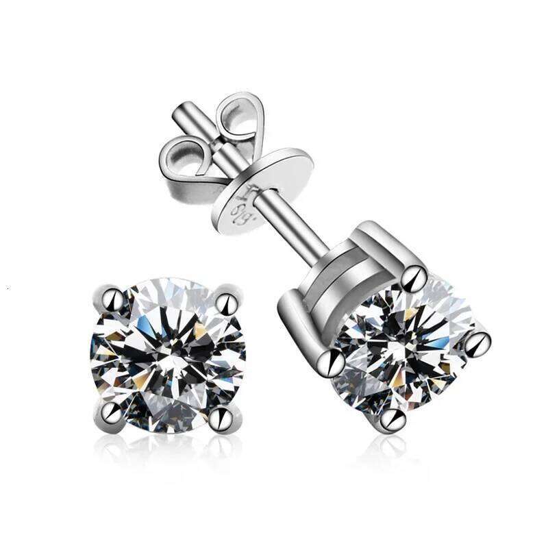 18K gold inlaid diamond PT950 platinum earrings, four claw moissanite simple and fashionable earrings 057