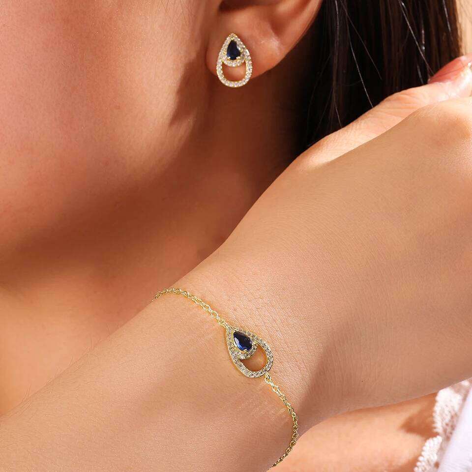 ZAKOL Brand Original Design Blue Water Drop Zircon Earring Bracelet Set Micro Pave Cubic Zirconia Fashion Women Jewelry Sets