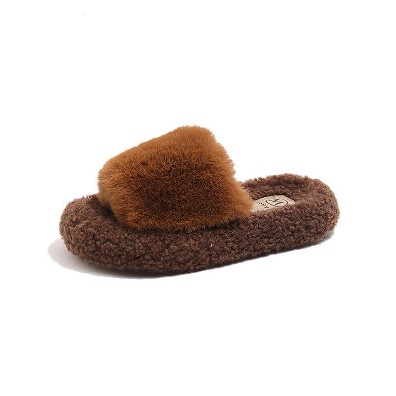 Ins Slip-On Furry 2025 Autumn Winter New Korean Style Girls' Outdoor Thick-Soled Plush One-Word Cotton Slippers