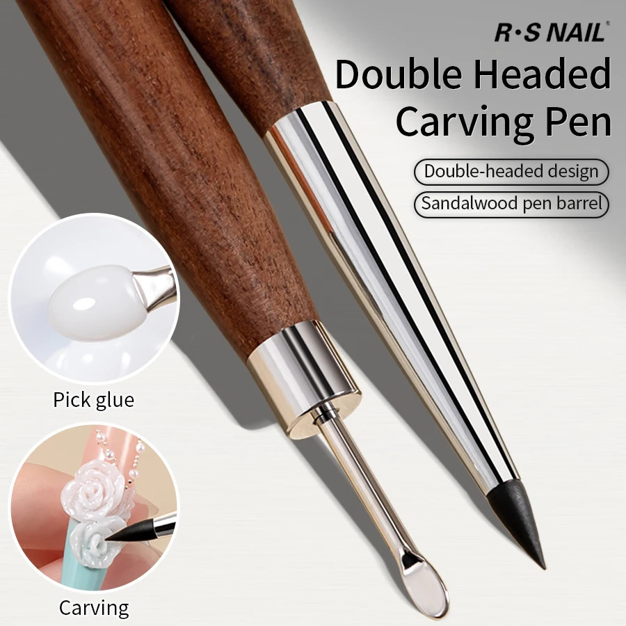 RSNAIL 12PCS Wooden Double Head Nail Art Brush Silicone Carving Pen Supplies Flower Painting for Tool 251215
