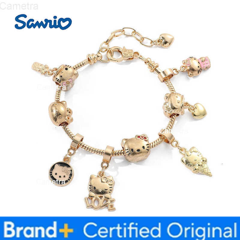 Sanrio Anime Kitty Cat Bracelet Cartoon Figure Kitty White Beads Pendant DIY Charm Bracelet Bangle Kawaii Jewelry Accessories H251229