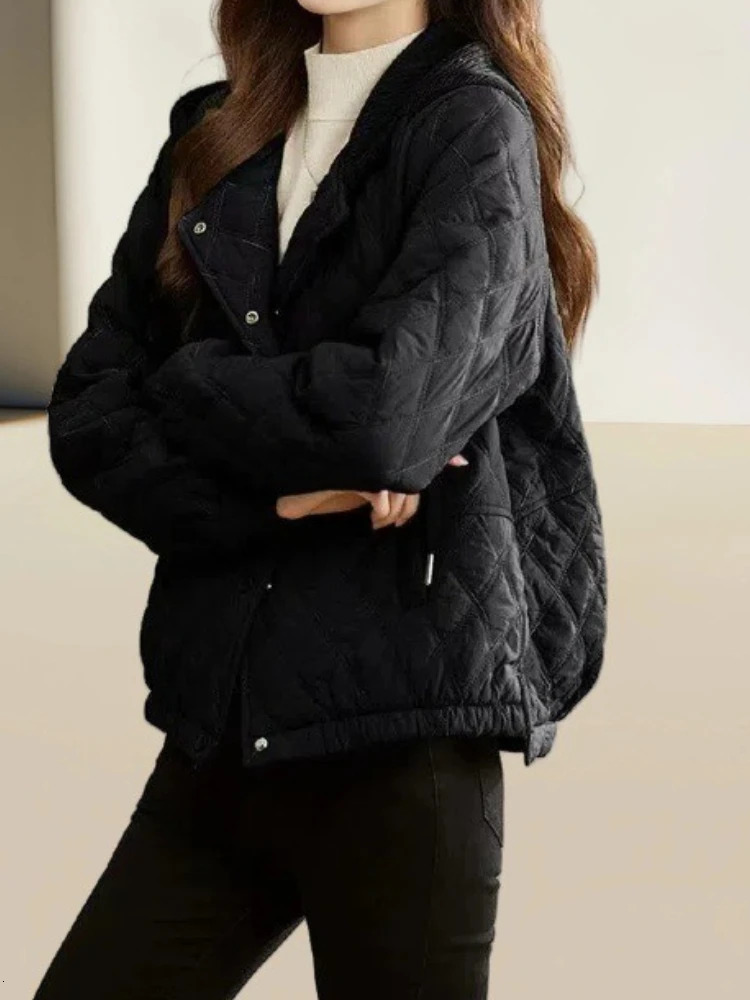 in Short Cotton Jacket Women Coats Hooded Outwear Loose Woman Clothes Jackets Tie Splicing Lightweight Cottonpadded 251210