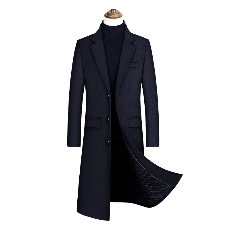Winter Mens Woolen Coat Thick Warm Leisure SingleBreasted Male Pea Casual Fashion Long Man Trench Classical Business 251226
