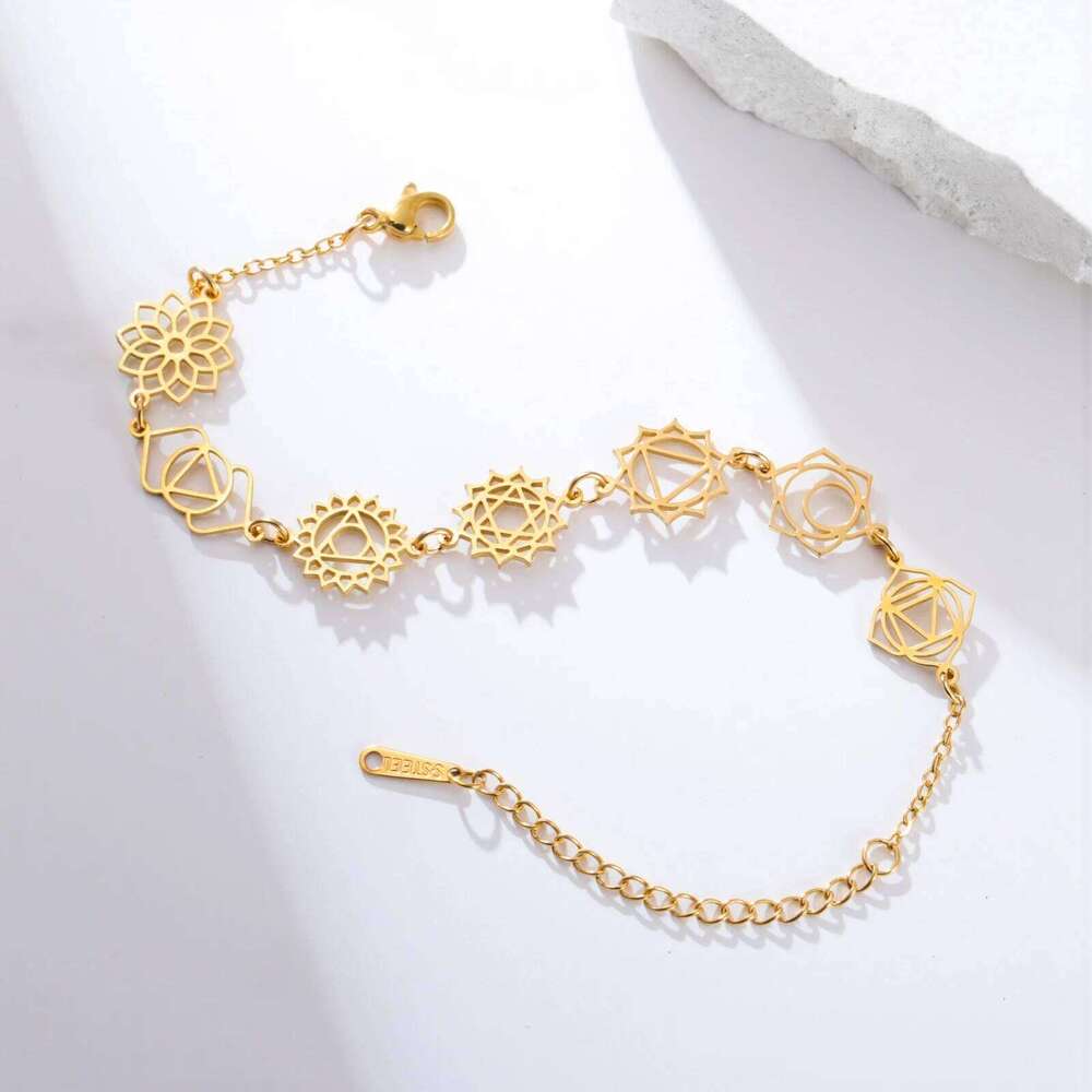 Skyrim 7 Chakras Yoga Charm Bracelet Stainless Steel Gold Color Hand Bracelets Women Spiritual Jewelry Birthday Gift New In 25H1229