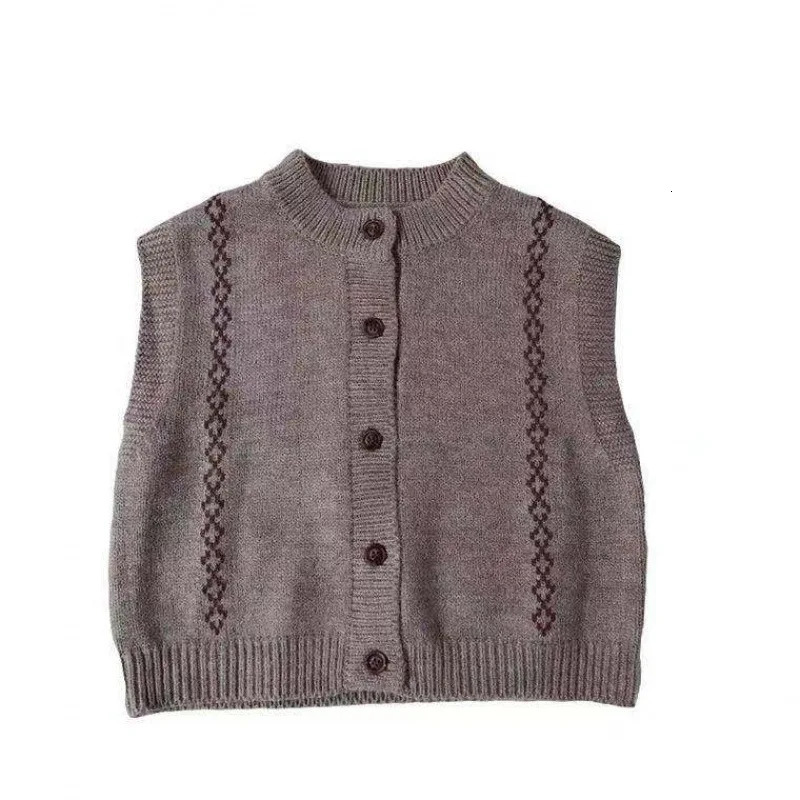 2025 Spring Autumn Children Girls Vest Cotton Knitted Sleeveless Open Stitch Sweater Stretch Vintage Warm Toddler Outfit 251215