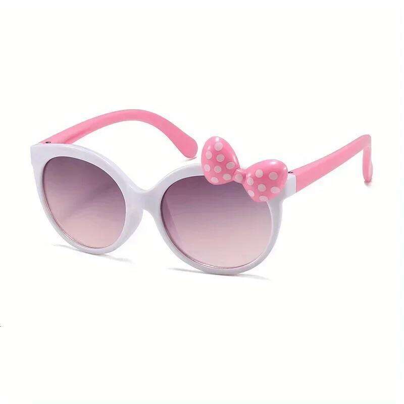 Cute Bow Decorated Round Frame Uv400 Kids Eyewear Shades Sun Protection Princess Sunglasses For Party Travel Vocation