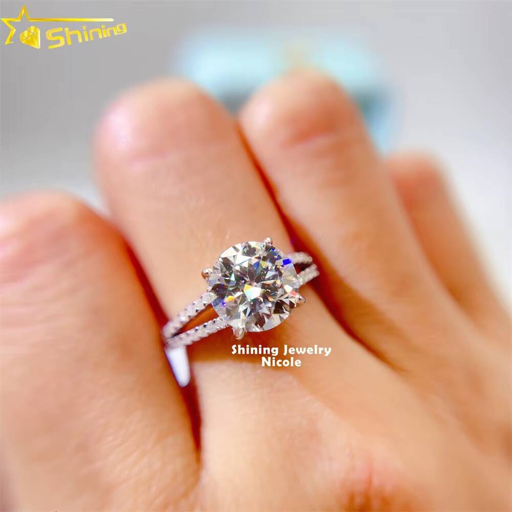 S925 9k 14k 18k 2 Rows Side Stones Round 90mm D VVS Moissanite Diamond Engagement Rings for Women