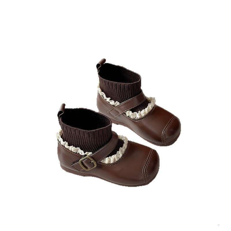 INS Retro Stretch Sock 2025 Autumn Winter New Korean Style Girls' Lace Fly Knit Fleece-Lined Round-Toe Small Leather Boots