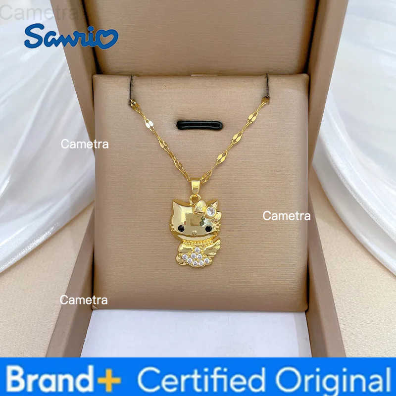 Sanrio Stainless Steel Chain Necklace Hello Kitty Angel with Zircon Pendant Necklaces for Women Girls Sweet Cute Jewelry Gifts H251229
