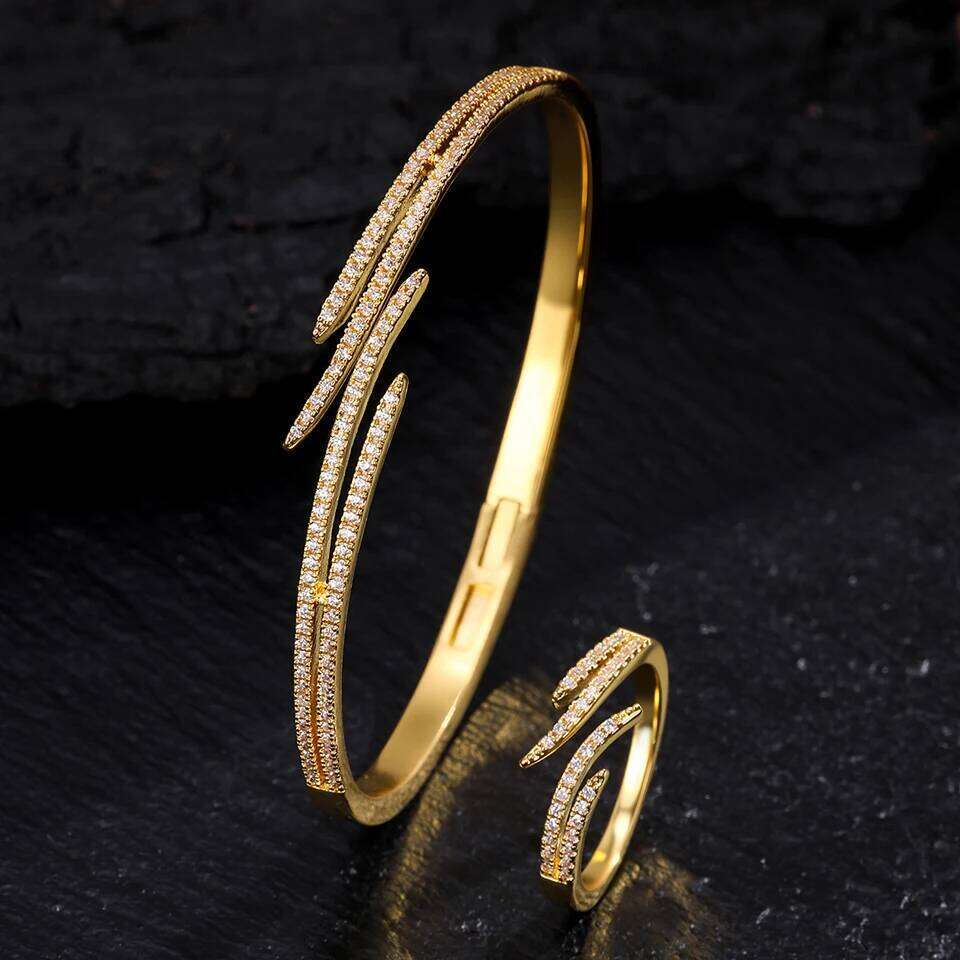 ZAKOL Classic Zircon Inlay Wing Shape Open Bracelet Ring For Women Exquisite 18K Gold Plated Fashion Aesthetic Jewelry Gift