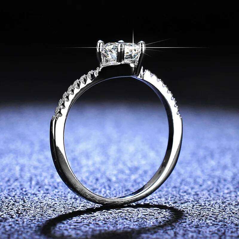 18K gold inlaid moissanite PT950 platinum women's six claw sparkling diamond fashionable tail ring e3e