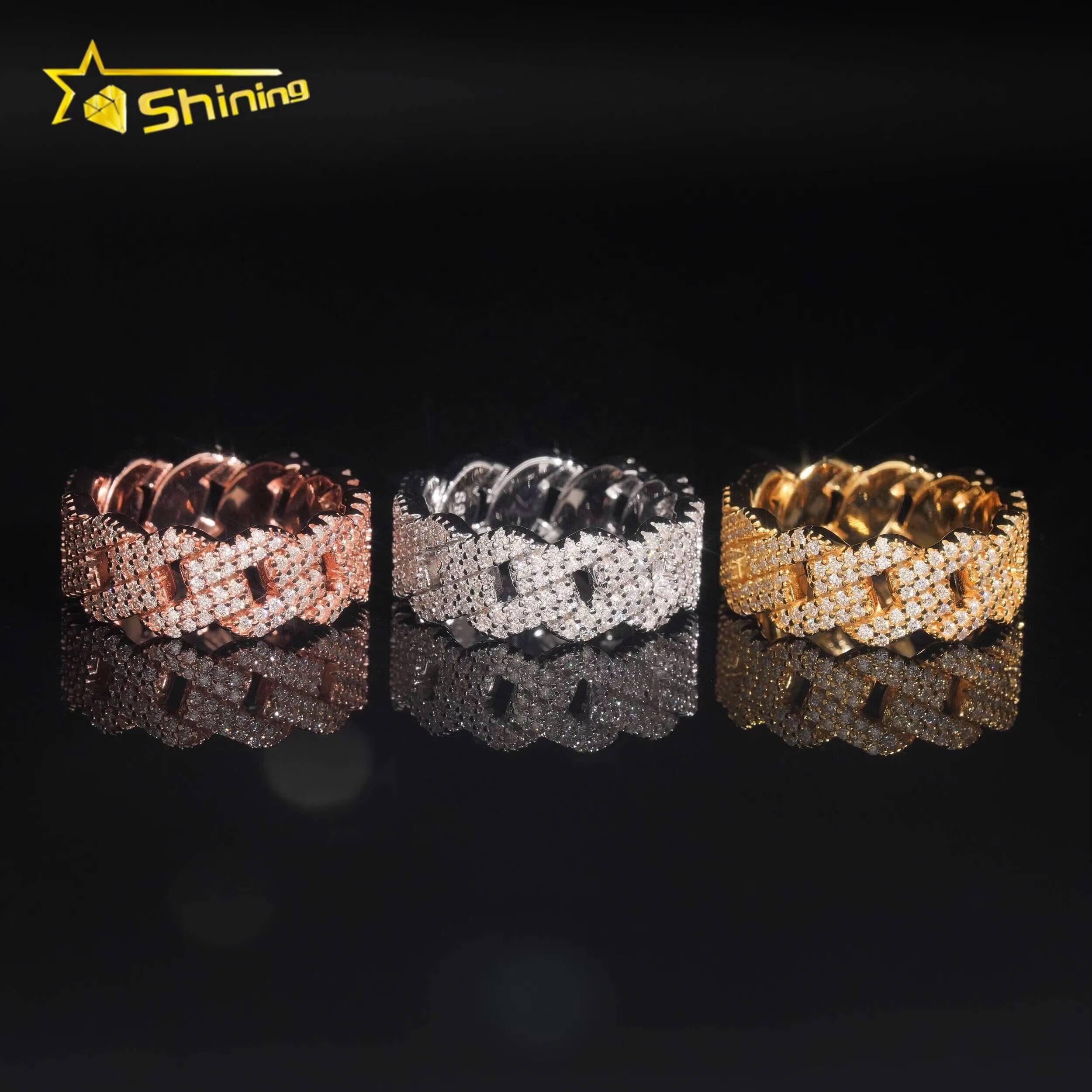 Ready to Ship Pass Diamond Tester 925 Silver Cuban Ring Gold Plated Hip Hop Moissanite Rings