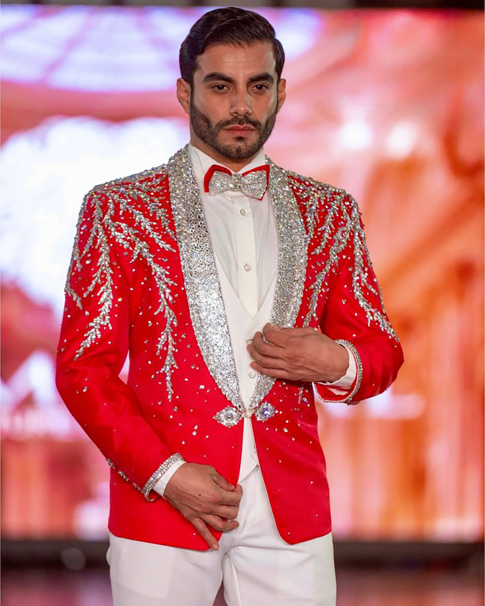 Wedding Men Tuxedos Sequined Shawl Lapel Crystal Beading Groom Wear 2 Piece Business Birthday Party Customized