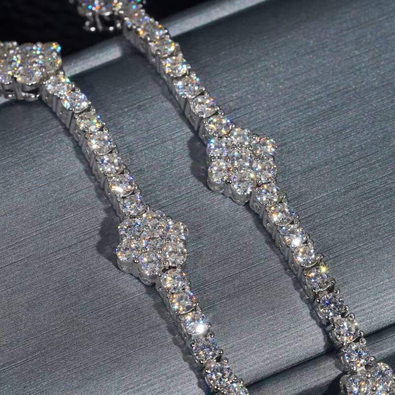 Hip-Hop Fashion 95mm Flower Tennis Chain with VVS 30mm Moissanite - 925 Sterling Silver Womens Necklace