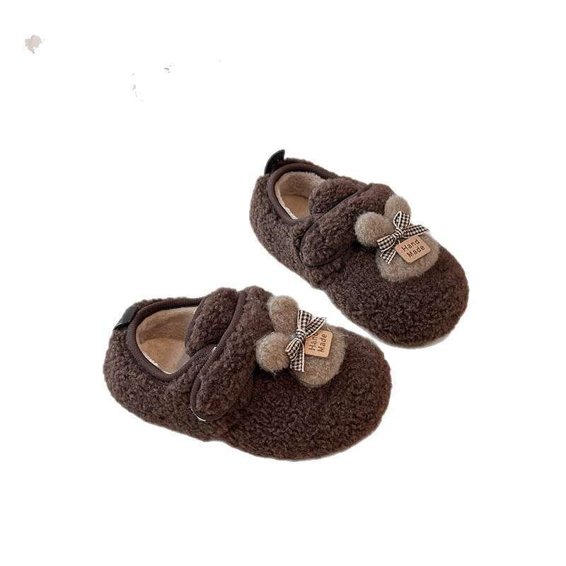 INS French Style Furry 2025 Autumn Winter New Korean Version Cute Cartoon Bunny Plush Lined Cotton Shoes for Girls