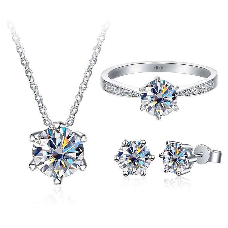 Classic Wedding Jewelry Sets For Women 1Carat Moissanite Diamond S925 Silver Necklace Earrings Ring Gifts With GRA 9aa