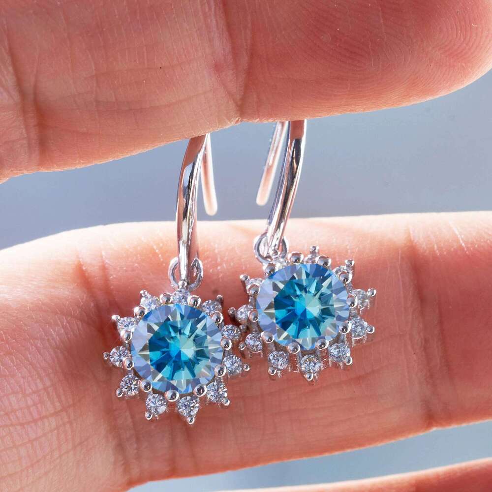 1ctx2pcs pink royalblue gold color moissanite women drop earrings sunflower shape f24