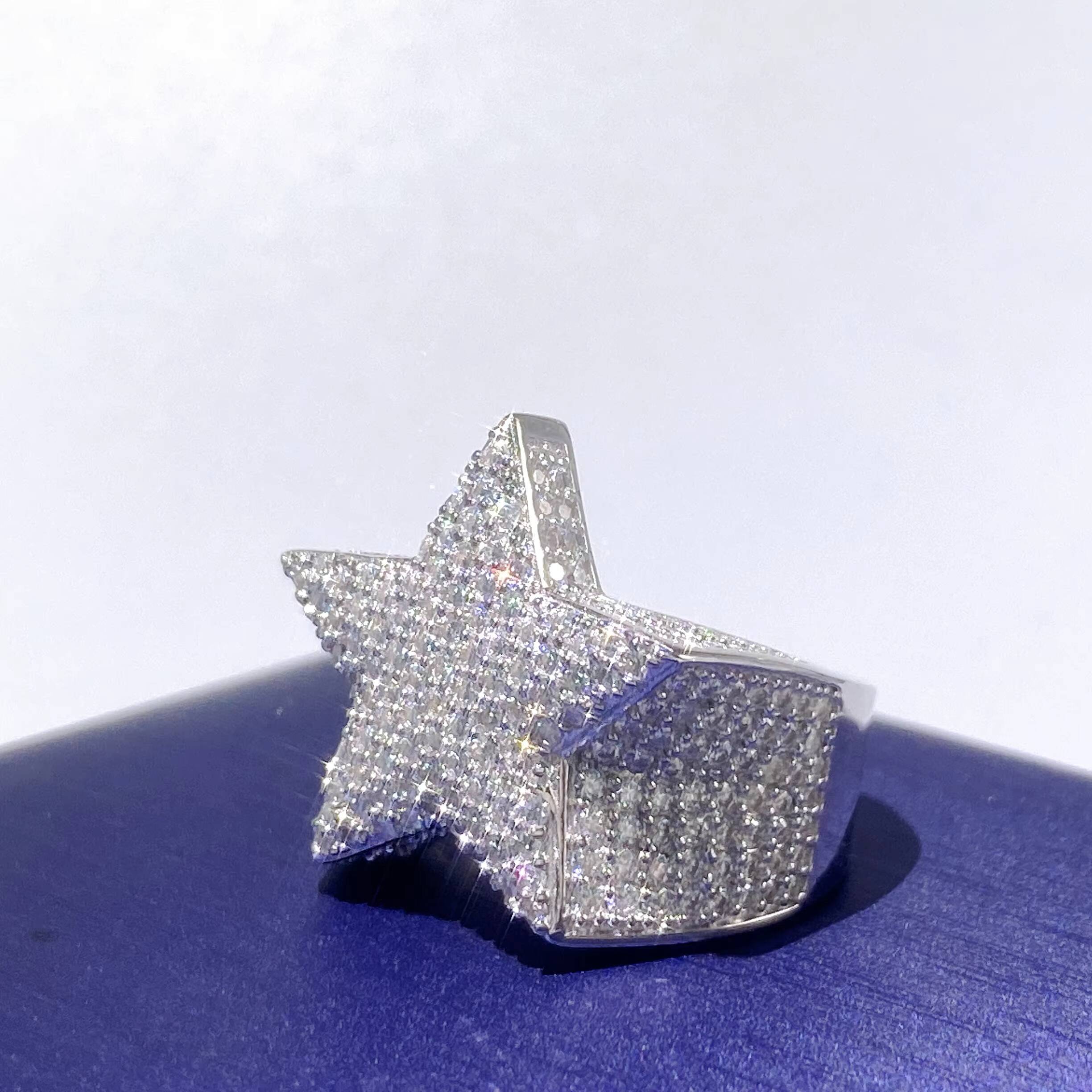 Iced Out Hip Hop Vvs Moissanite Diamond Men David Star Iced Out Star Ring