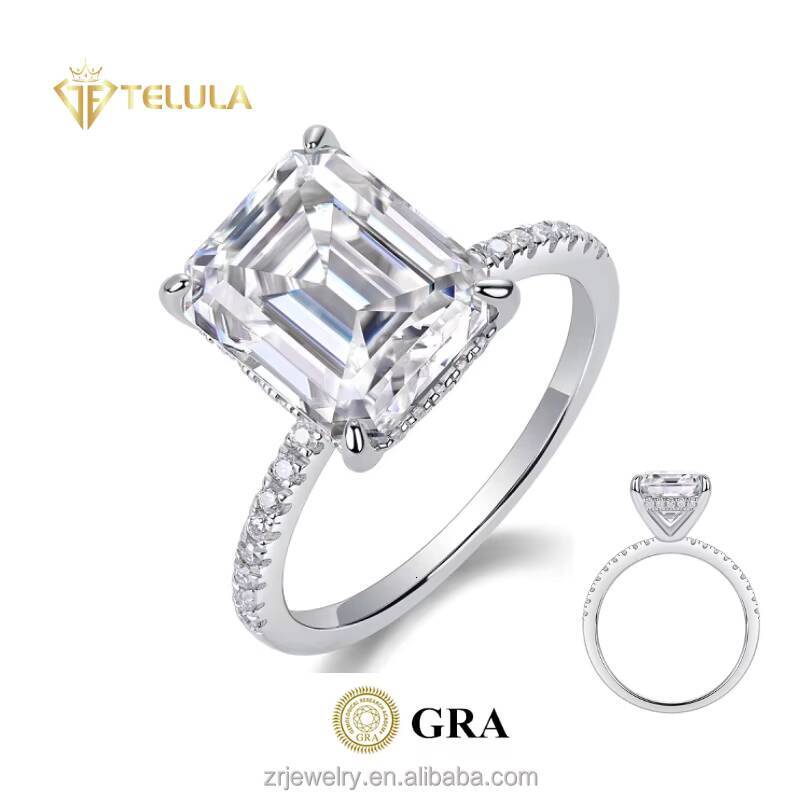 3CT Sterling Silver Moissanite Emerald Cut Pear Cut Diamond Ring Emerald Pear Cut Luxury Wedding Band