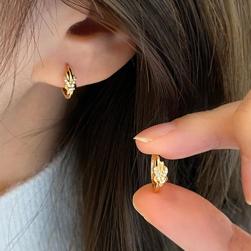 Luxury Brand Designer Jewelry Korean And Japanese Style Knot Earrings For Women, Simple Ins Style, Minimalist Zircon Earrings, Niche Design Sense, Rop