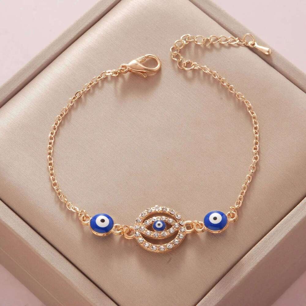 YILUOCD Bohemian Ovaly Blue Evil Eye Bracelet For Women 18k Gold Plating Tree of Life Chain Bracelets New Prayer Jewelry 25H1229