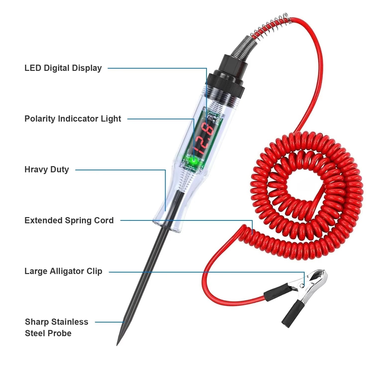 Universal 5-110V Car Circuit Tester, Digital Test Light with Retractable Cord, Voltage Detector for Truck Motorcycle Fuse Wiring Diagnostic