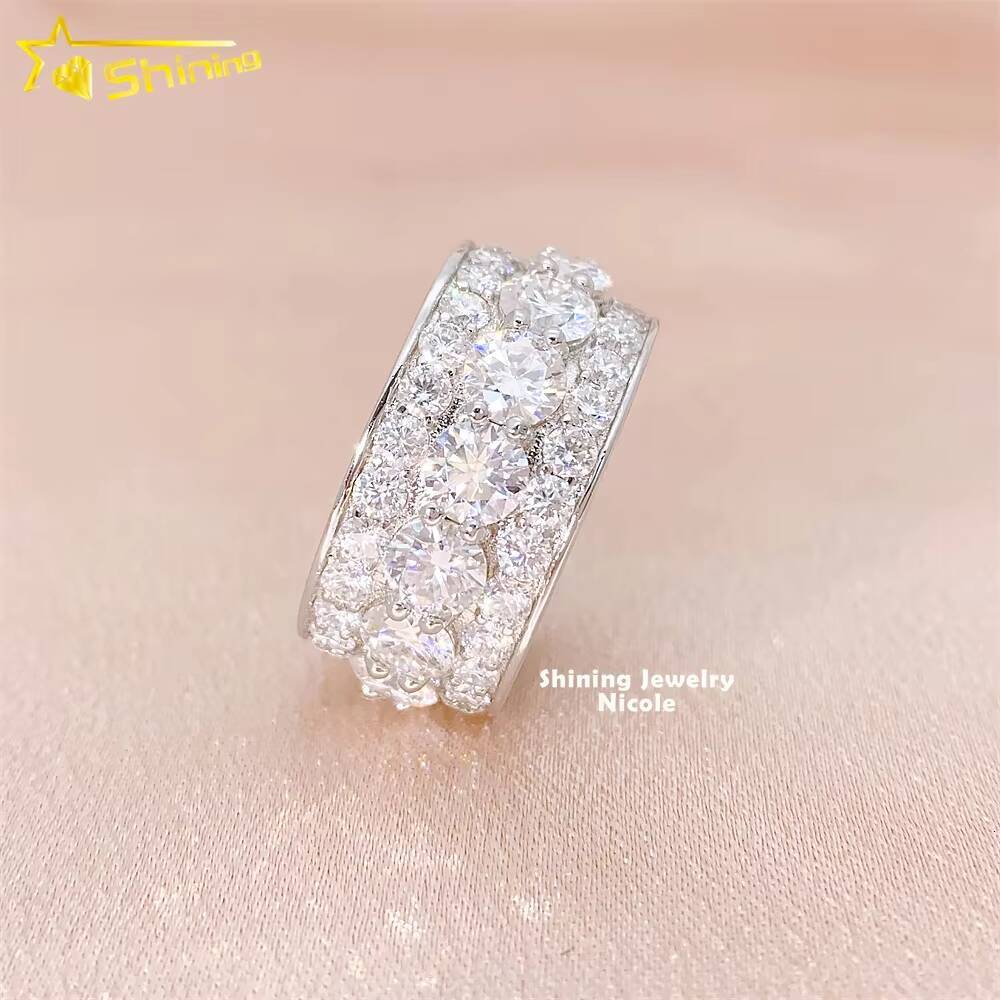 Ready to Ship Hip Hop Jewelry Diamond Band 925 Silver Moissanite Engagement Ring for Men