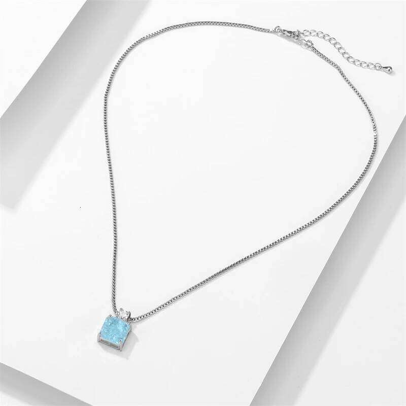 ZAKOL Elegant Ocean Blue Square AAA Zirconia Earring Necklaces Set Exquisite Wedding Party Jewelry Gift for Women