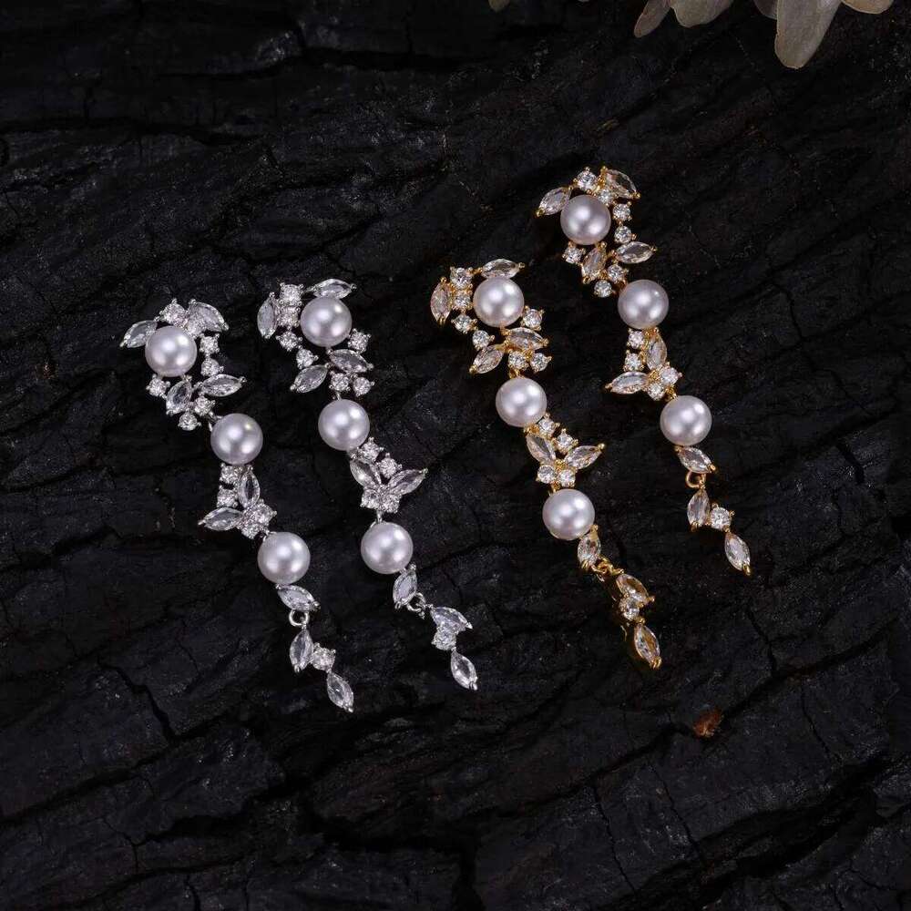 ZAKOL New Trendy Aesthetic Imitation Pearl Zircon Inlaid Tassel Earrings for Women Exquisite Bridal Wedding Accessory