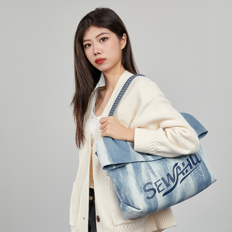 Sewafox Women Fashion Denim Shoulder Bag Versatile Tote Bag for Commute Casual Travel Crossbody Bag