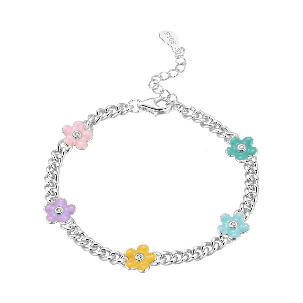 Orstarry New 925 Sterling Silver Cute And Colorful Flower Chain Link Women Bracelet Festival Jewelry Party Trendy Gifts 25H1229