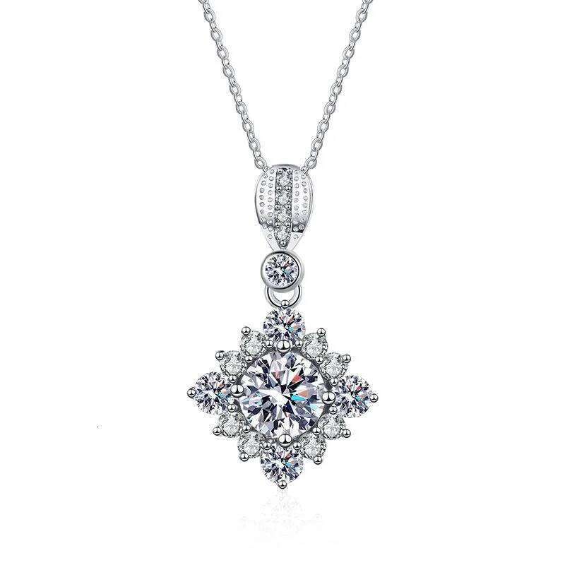 S925 Pure Silver Pendant Plated With Pt950 Geometry Princess Square Full Diamond D Color Moissanite Necklace For Women a6f