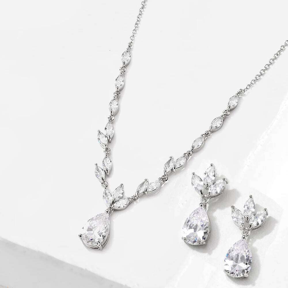 ZAKOL Elegant Necklace/Earring Set for Women Gorgeous Pear Water Drop AAA Zircon Wedding Jewelry Gift