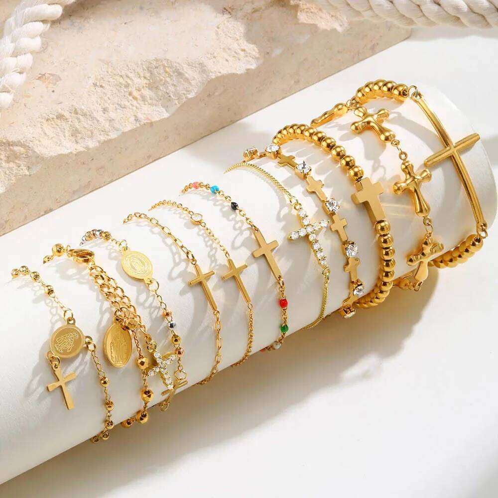 316L Stainless Steel Cross Bracelet for Women, Fashion Adjustable Chain Religious Christian Jewelry 25H1229