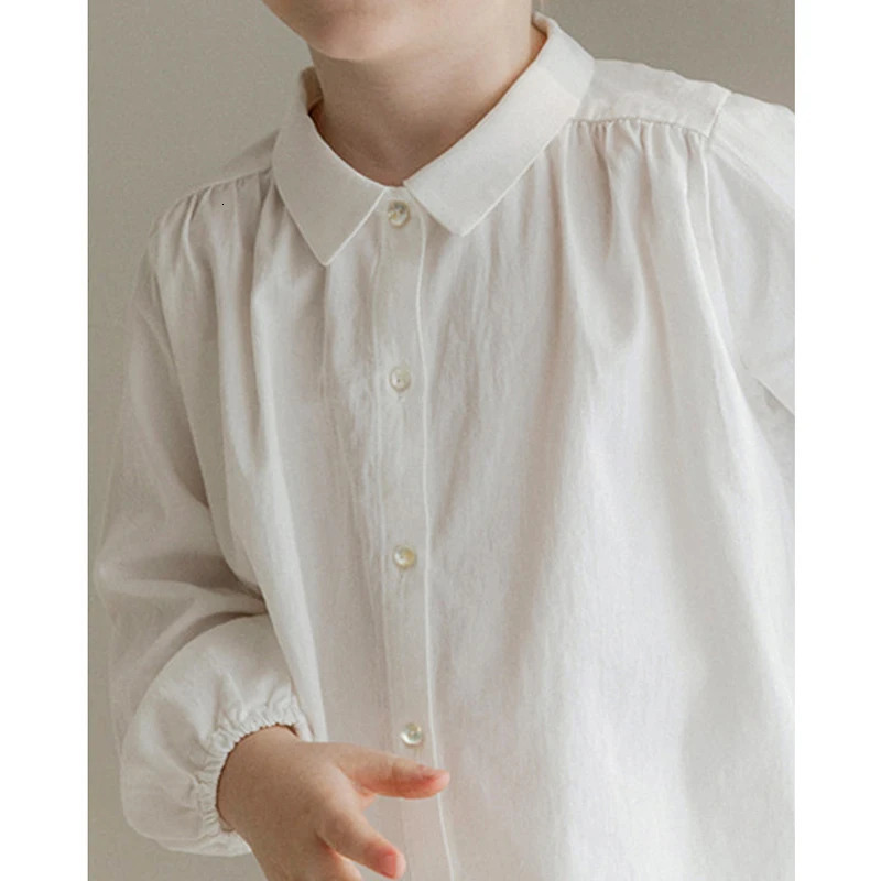 Boys Cotton And Linen Buttons White Shirt Autumn Children Casual Lapel Collar LongSleeved Shirts Cardigan Girls Blouse 251218