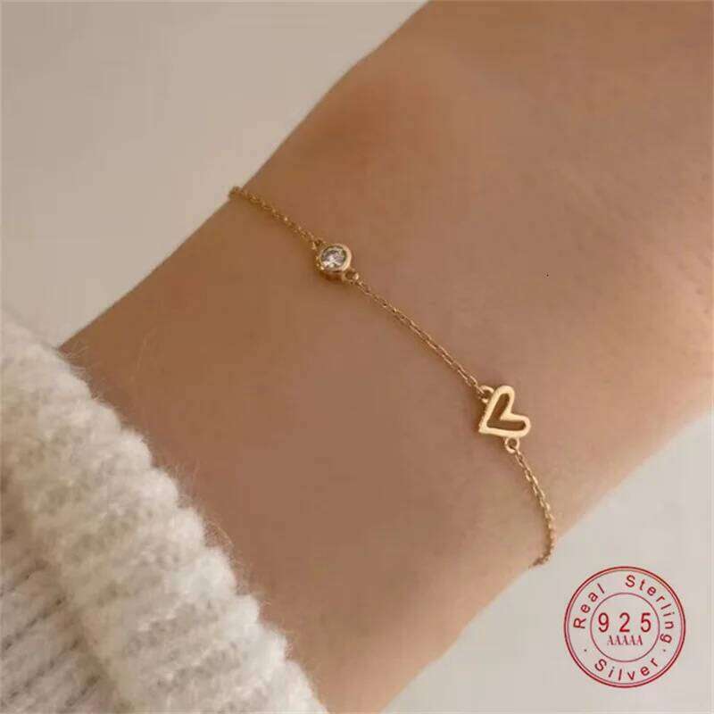 925 Sterling Silver Plating 14K Gold Zircon Heart Bracelets Exquisite Adjustable Bracelet For Women Jewelry 25H1229
