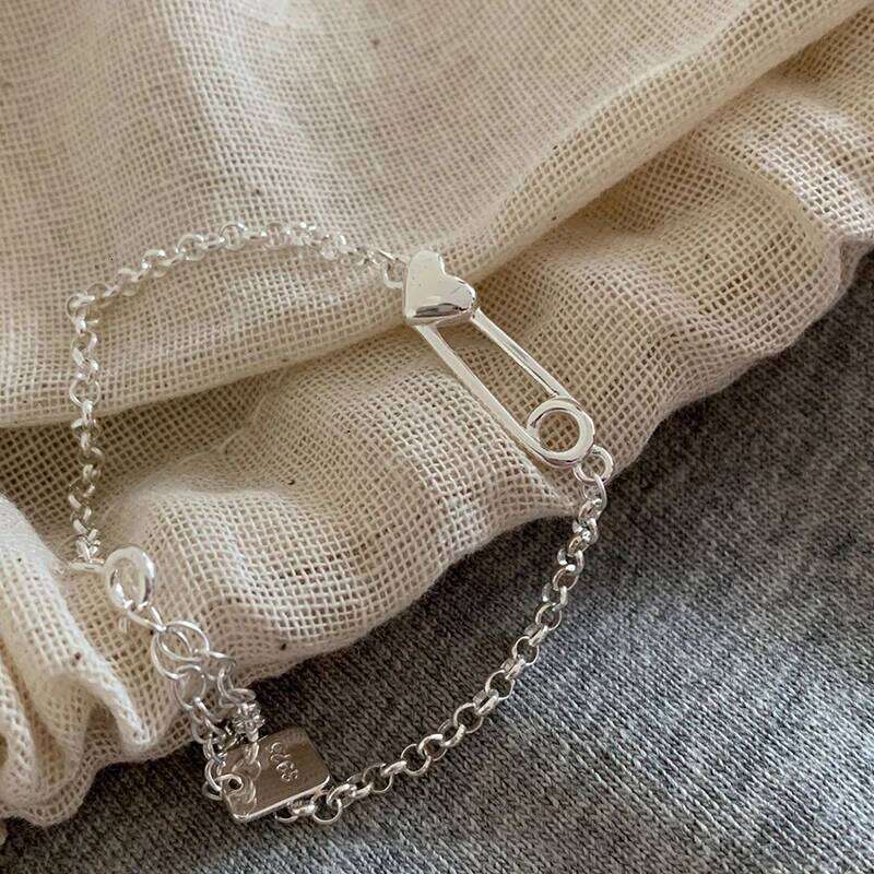 VENTFILLE 925 Sterling Silver Love Heart Paper Clip Shape Bracelet for Women Irregular Design Trend Jewelry Gift 25H1229