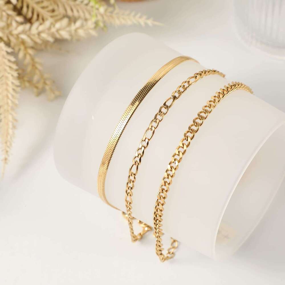 Cross-Border Fashion Layered Set, Unique Niche Bead Inlaid Three-Piece Anklet Jewelry for Women